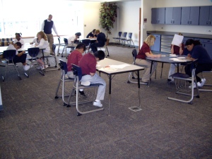 Students working in stations.